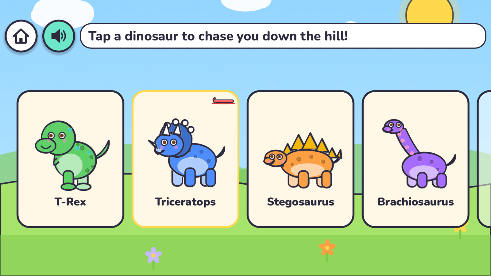 Collection: tap a dinosaur to chase you down the hill