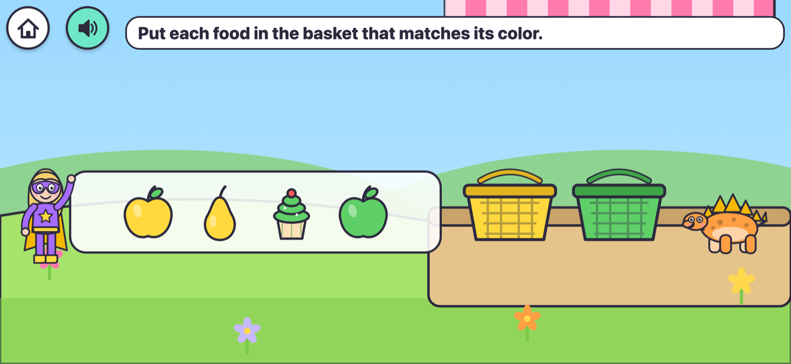 Cafe: put each food in the basket that matches its color